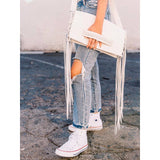 Women Lita Convertible Leather Clutch Cross Body with Fringe Tote