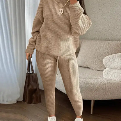 Women Chunky knit Drop Shoulder Sweater and drawstring pant