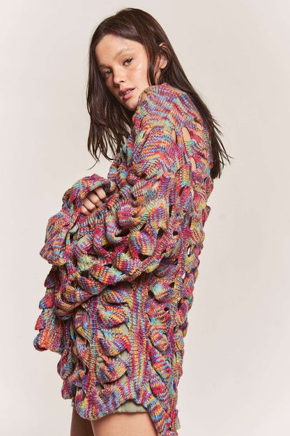 Women Multi Color Open Long Sleeve Sweater Cardigan