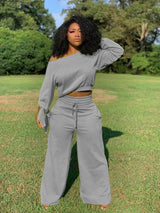 Women Solid Color Long Sleeve Fleece 2 piece Set