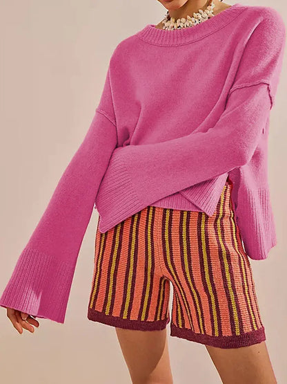 Women Slouchy Flare Sleeve Knit Sweater