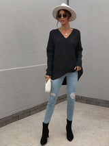 Women V Neck Loose Knit Tunic Sweater