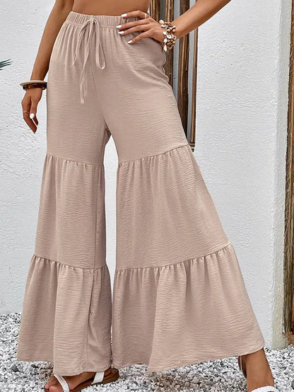 Women High Waisted Tiered Wide Leg Flared Pant