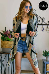Women Sweater Aztec MULTI COLOR AZTEC SWEATER CARDIGAN: BEIGE