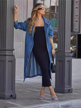 Women Maxi Denim Casual Coat
