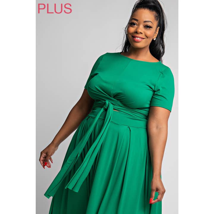Women Plus Wrap Around Short Sleeve Top Maxi Skirt Set