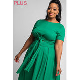 Women Plus Wrap Around Short Sleeve Top Maxi Skirt Set