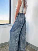 Women Mineral Wash Wide Leg Jumpsuit