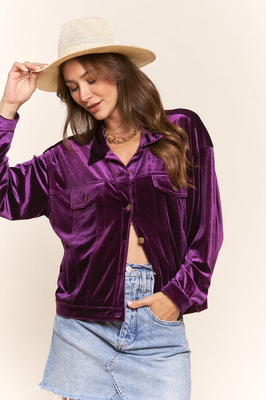 Women Jacket Long Sleeve Button Up Velvet