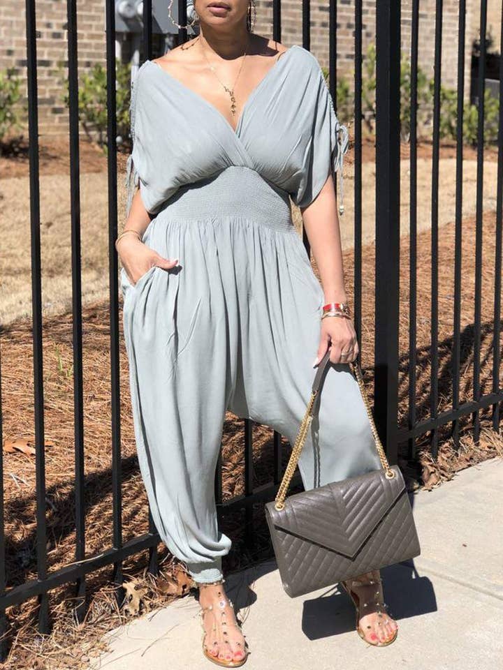 Women V Neck Jumpsuit