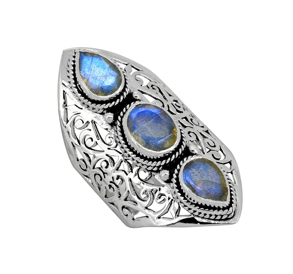 Women Labradorite 925 Sterling Silver Fillagree Ring