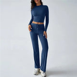Women Long Sleeve Top and belted long pant