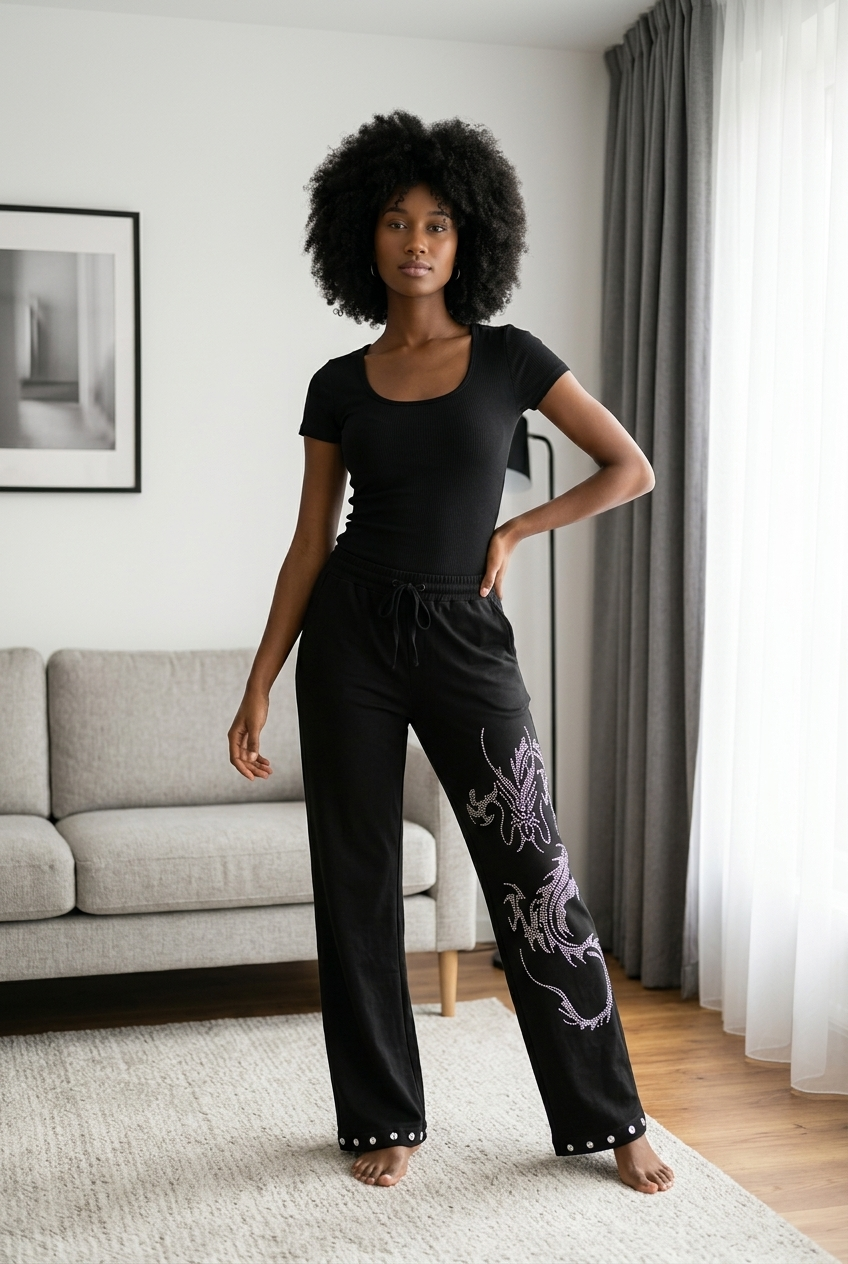 Women Pant Rhinestone Dragon Pant