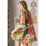 Women Dress Tunic Floral Print with Real Embroidery By Veveret