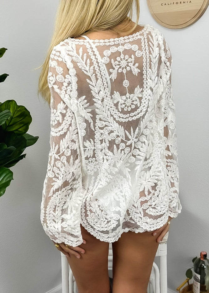 Women Crochet Cover up Kimono lace beach Mesh