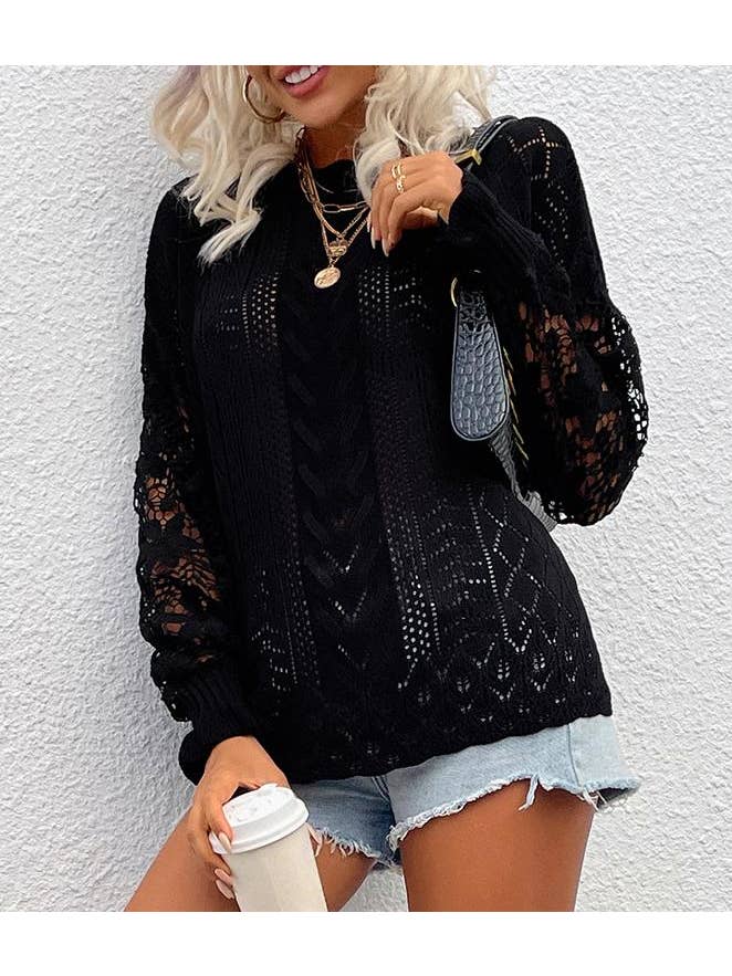 Women Black Lace Sweater