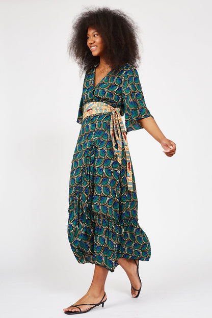 Women Wrap Dress Peacock Print Maxi Dress By Silk & Salt