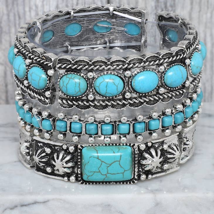 Women Bracelet Turquoise Semi Stone Beaded Stretch