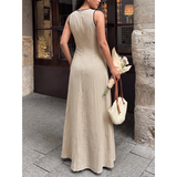 French Contrast Trim Tie-Waist Sleeveless Dress