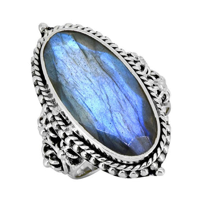 Women Silver Ring Labradorite 925 Sterling Silver Statement Ring