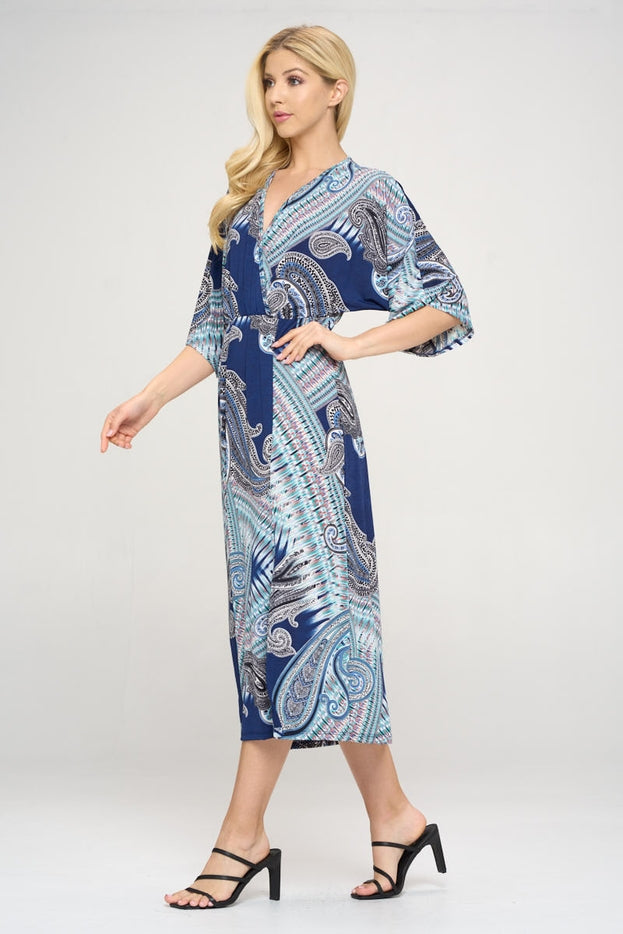 Women Midi Dress PAISLEY PRINT WRAP