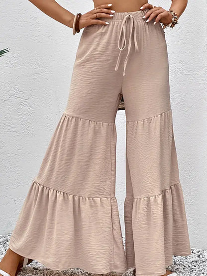 Women High Waisted Tiered Wide Leg Flared Pant