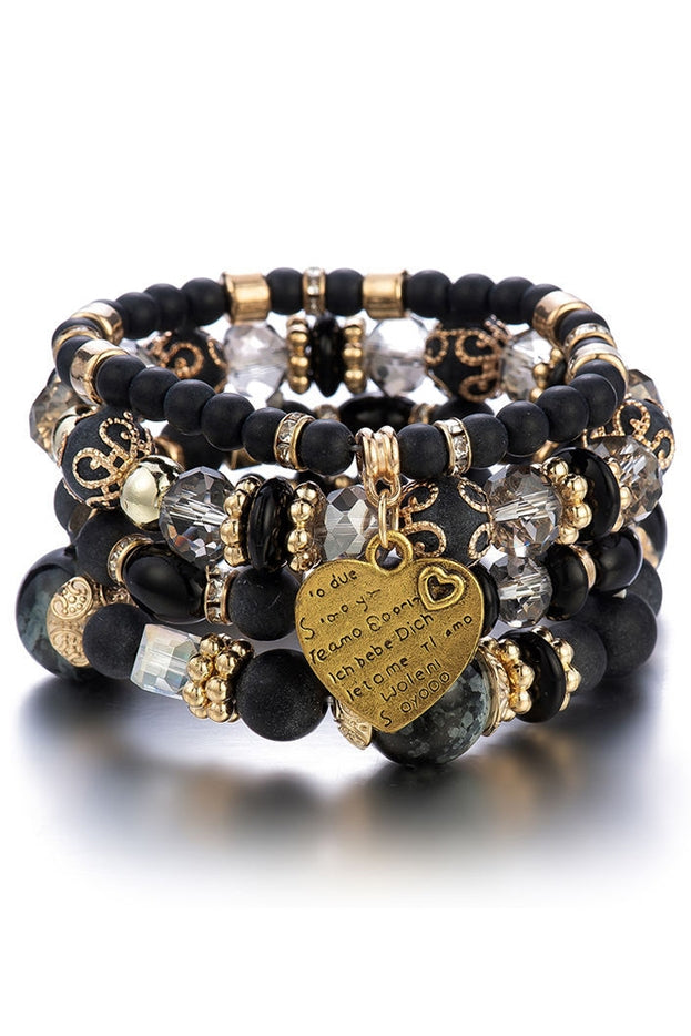 Women Bohemian Multi-Layer Crystal Heart Bead Bracelet