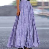 Summer Women's Solid Color A-Line Pleated Maxi Skirt