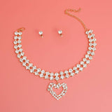 Women Crystal 2 Row Heart Choker Set with Clear Stud Earring By Bling Bling U Sparkle girl