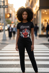 Women Short Sleeve T shirt - Graphic/Queen/Rhinestone/ Cotton Spandex