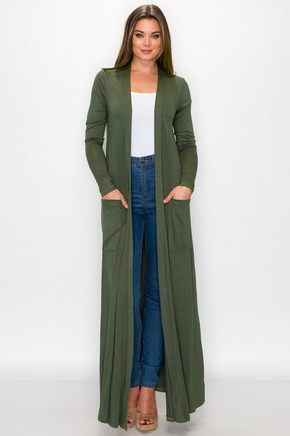 Women Sweater Maxi Cardigan with Pockets, By Lime all the Time