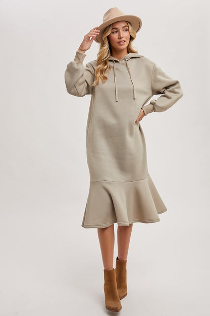 Women Flounce hem Hoodie Sweatshirt Midi Dress