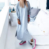 Casual Solid Color Long Sleeve Slit Hoodie Dress