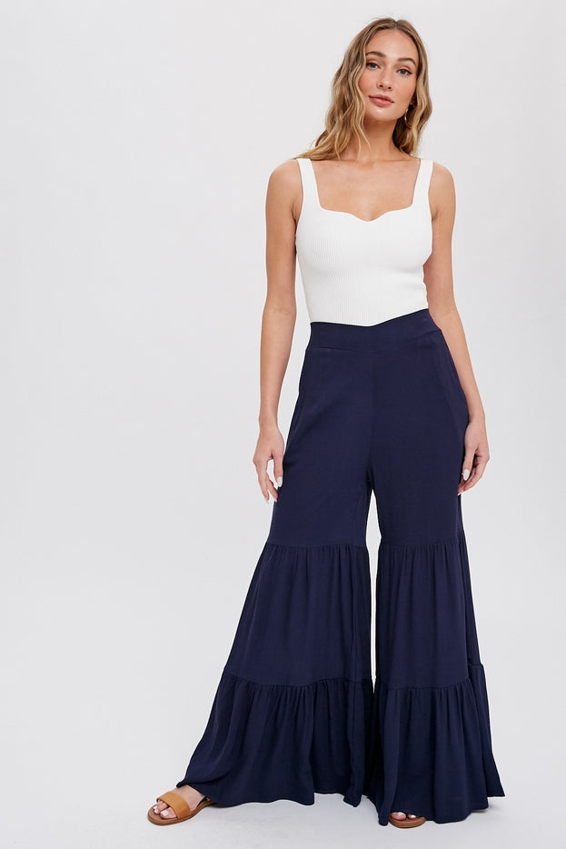 Women tiered ruffle high waisted wide-leg pant by Bluivy