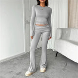 Women Long Sleeve Top and belted long pant