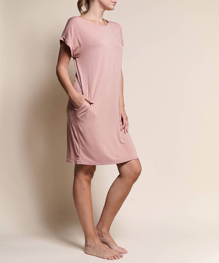 Women Short Sleeve Soft Bamboo Dress with Pockets