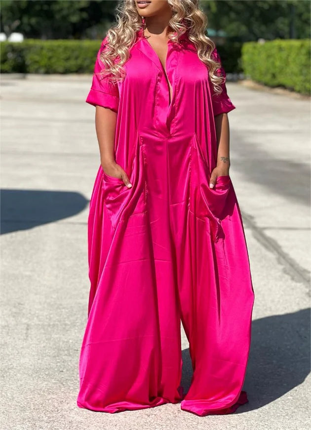 Women Jumpsuit Satin Wide Leg Fashionable Over Sized By Rosa Clothing