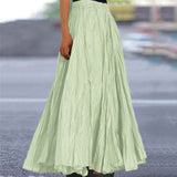 Summer Women's Solid Color A-Line Pleated Maxi Skirt