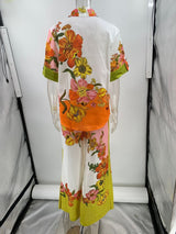 Women Short sleeve Printed Cotton and Linen Two-Piece Set By Rosa Clothing