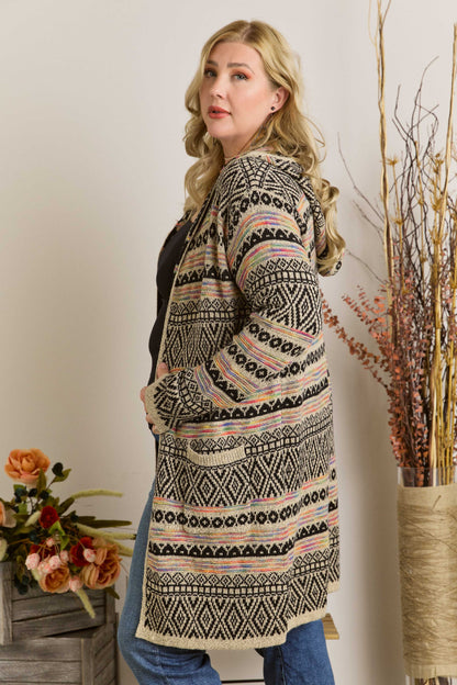 Women sweater PLUS SIZE PRINTED LOOSE CARDIGAN: BEIGE/MULTI Plus Size