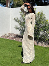 Women Maxi Dress Long Sleeve V Neck Argyle Knit Bell Sleeves Cover Up By Sweetkama