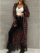 Women Tassel Color Block Maxi Sweater