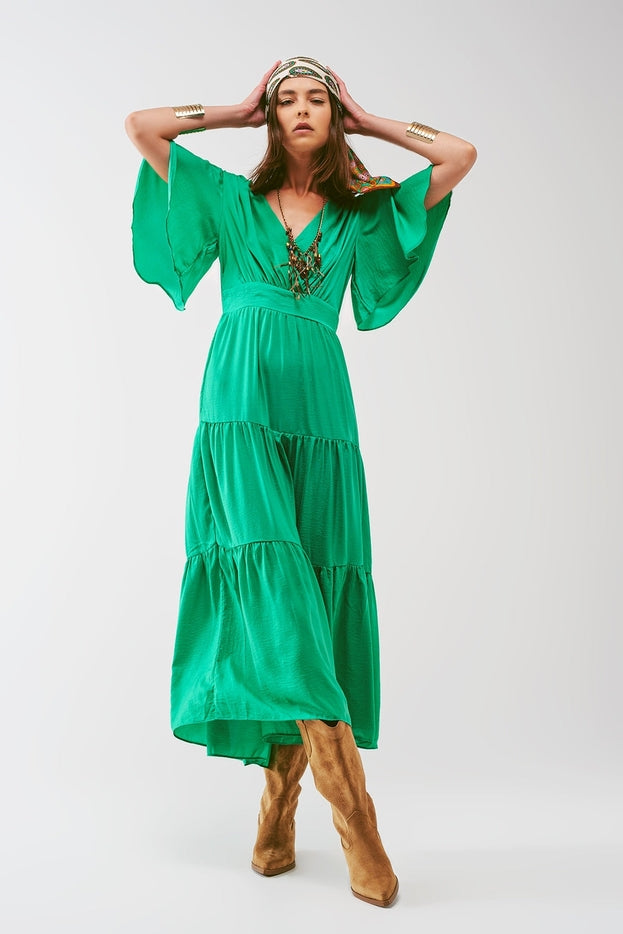 Women Maxi Dress Smocked V Neck