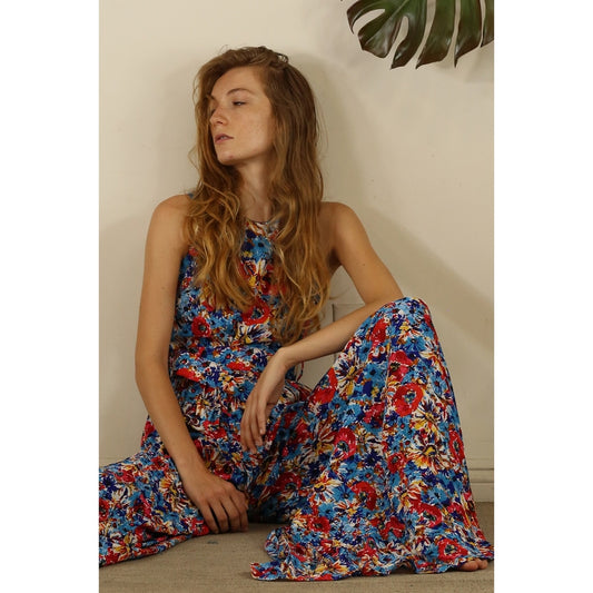 Women Jumpsuit Floral Pleated Sleeveless