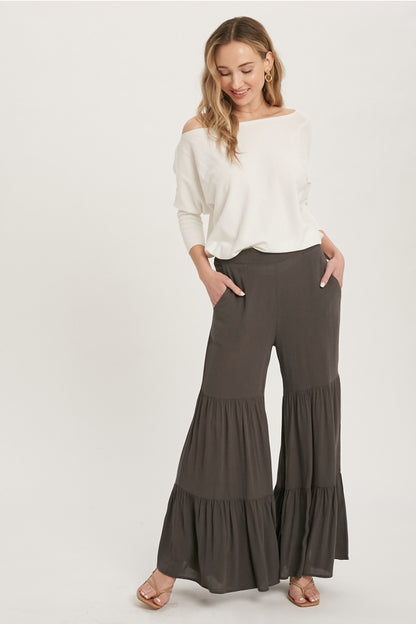 Women tiered ruffle high waisted wide-leg pant by Bluivy