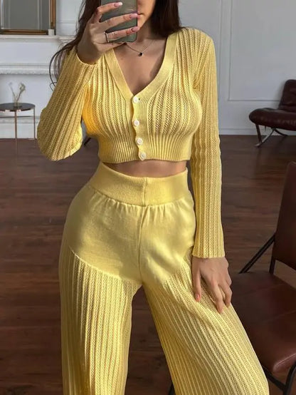 Women Cut Out High Waist Trouser Knit Set