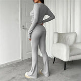 Women Long Sleeve Top and belted long pant