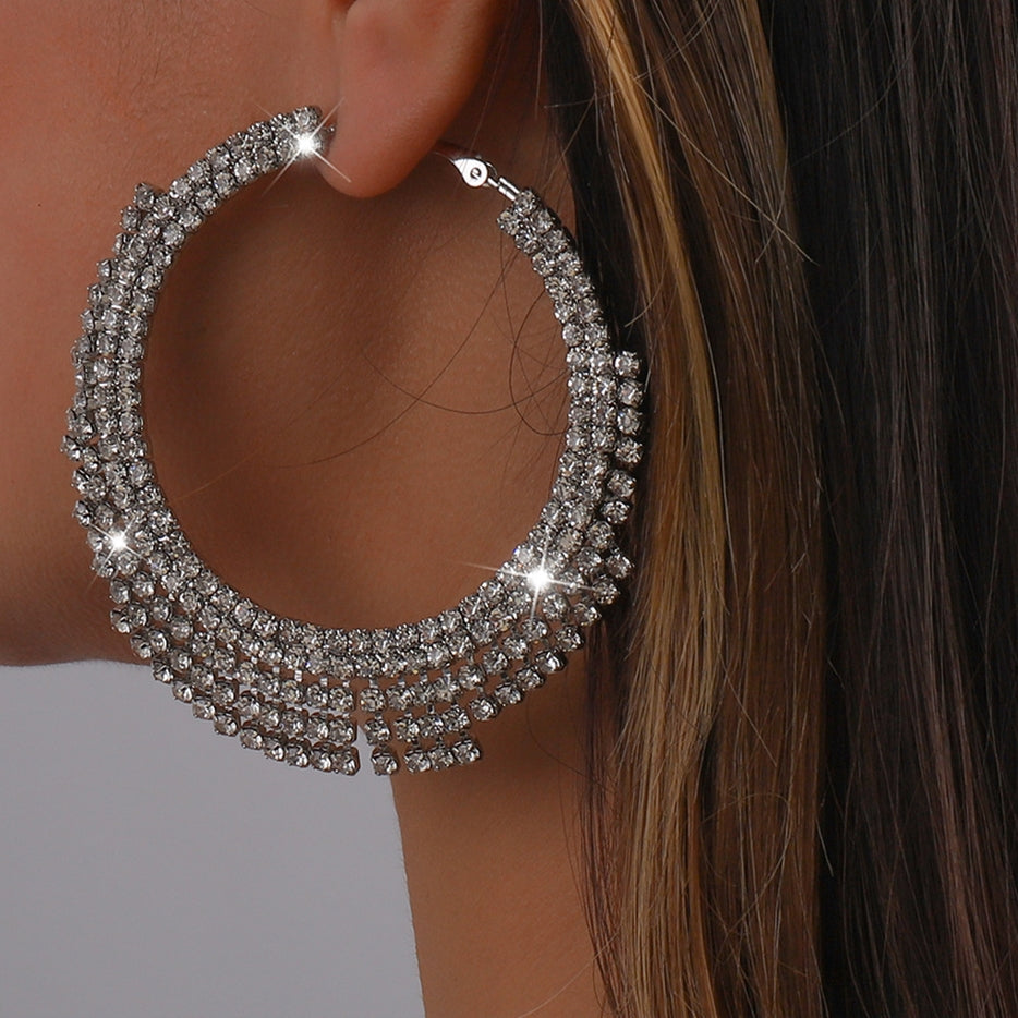 Women Crystal Hoop Earrings Silver and Crystal  Rhinestones By Bling Bling U Sparkle Girl