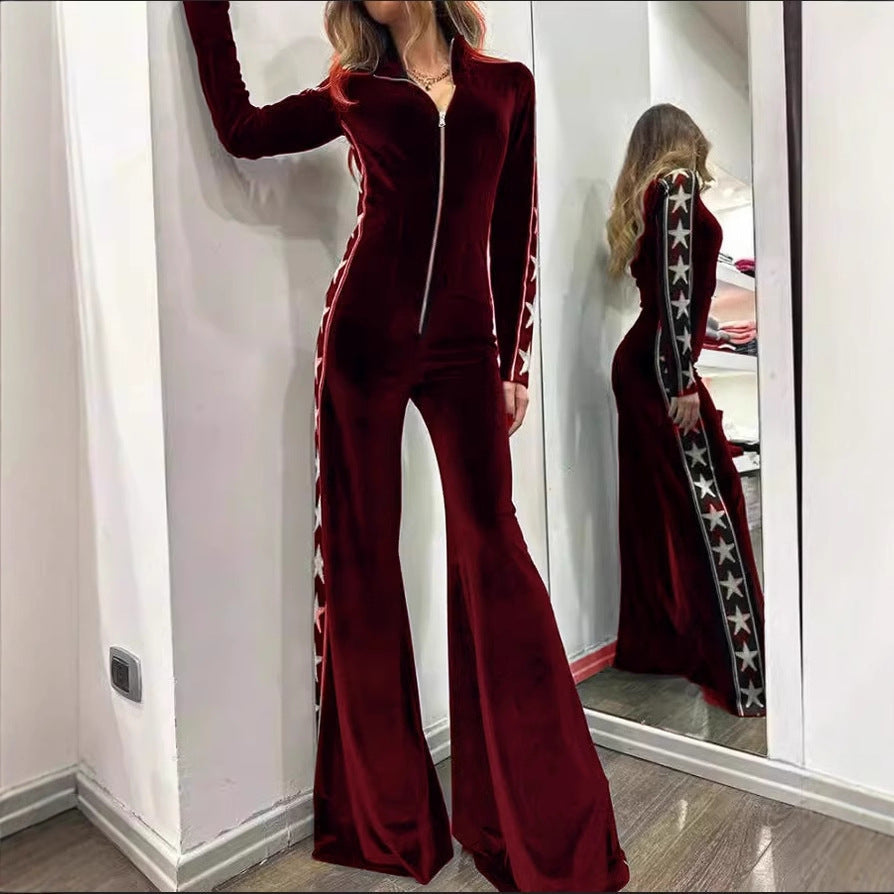 Women Elegant Velvet Jumpsuit Chic European Style