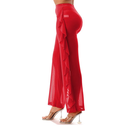 Women Mesh Palazzo Pant Cascading Ruffle Legs